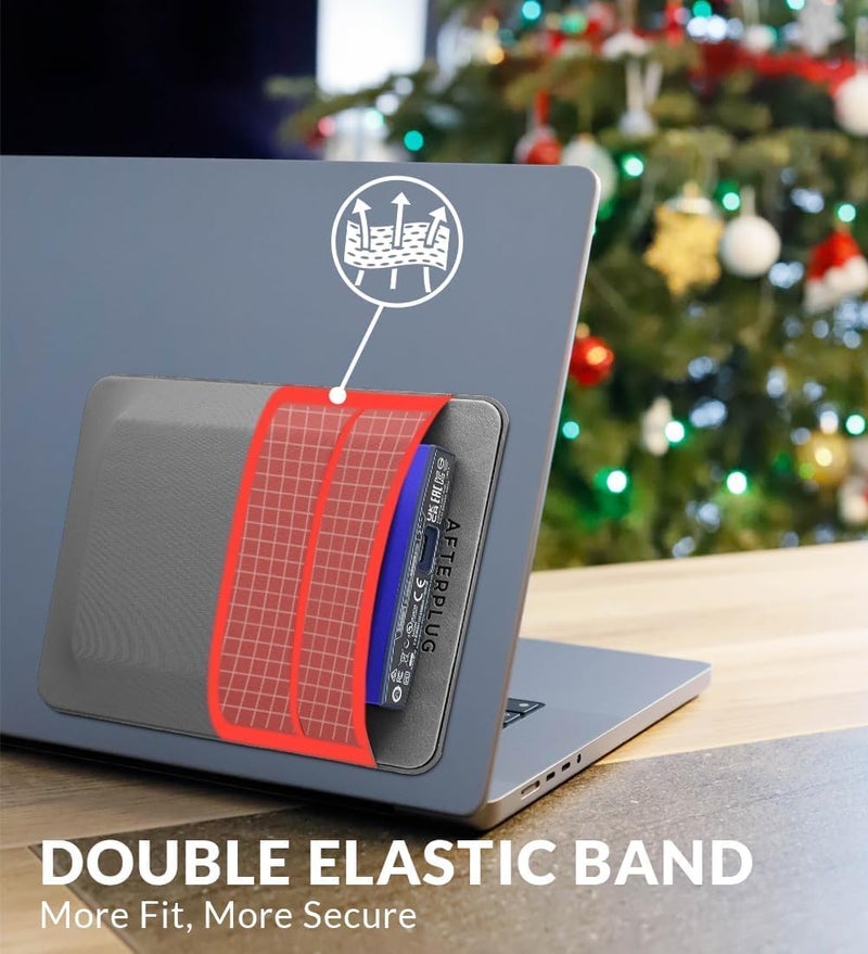Afterplug 2-Pocket Adhesive Pouch for Laptop, Compatible with External 2.5" HDD, SSD, Magic Mouse, USB Cable and More - Gray - Image 4